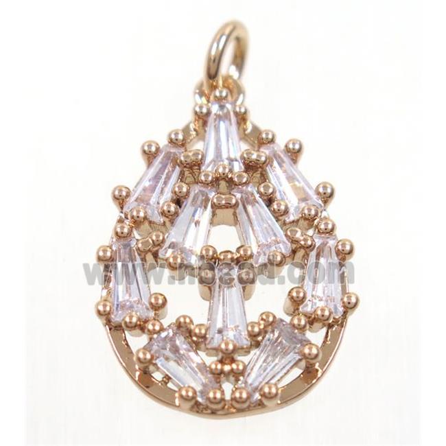 copper teardrop pendant paved zircon, rose gold