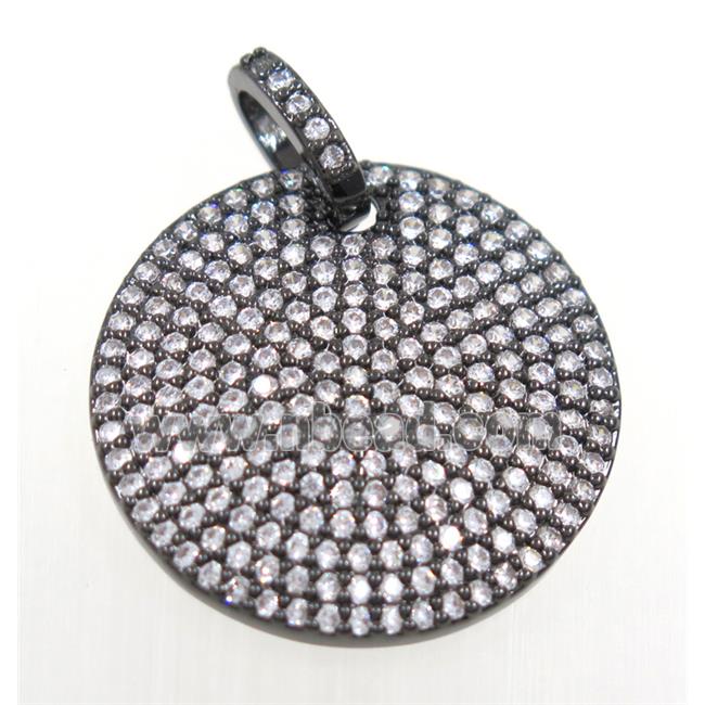 copper circle pendant paved zircon, black plated