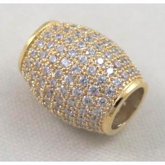 copper barrel beads pave zircon, gold plated