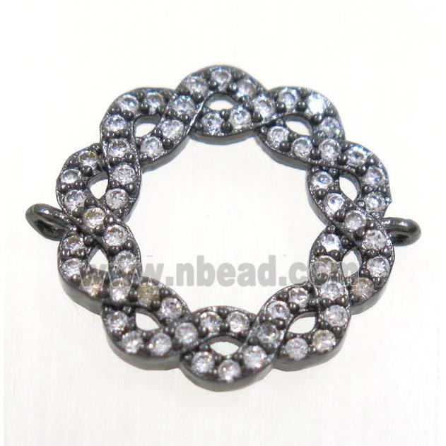 copper wreath connector paved zircon, black plated