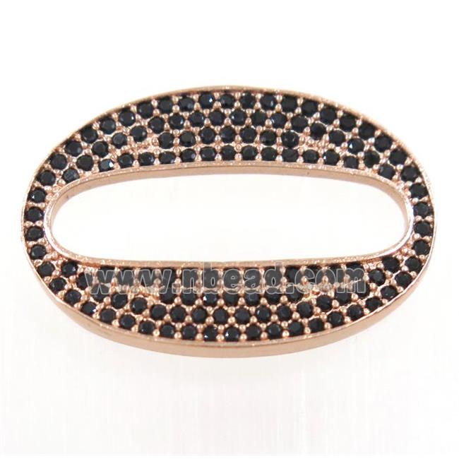 copper oval connector paved black zircon, rose gold