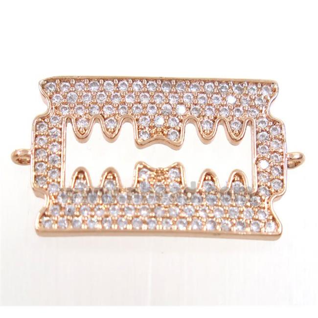 copper rectangle connector paved zircon, rose gold