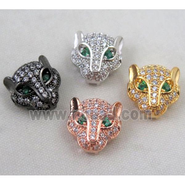copper leopardhead beads paved zircon, mixed color
