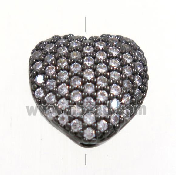 copper heart beads paved zircon, black plated