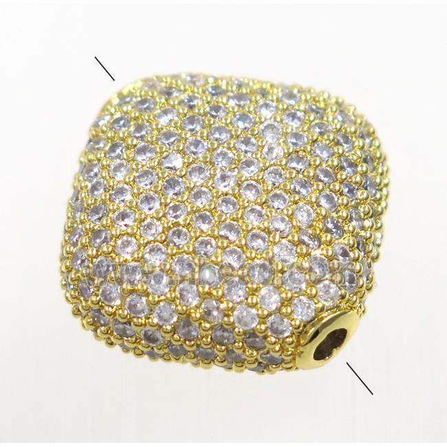copper square beads paved zircon, gold plated