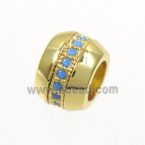 copper rondelle beads paved zircon, turq, gold plated
