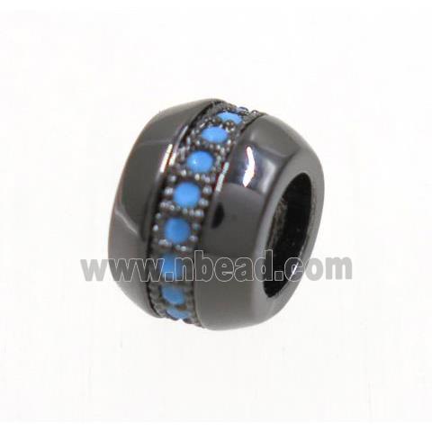 copper rondelle beads paved zircon, turq, black plated
