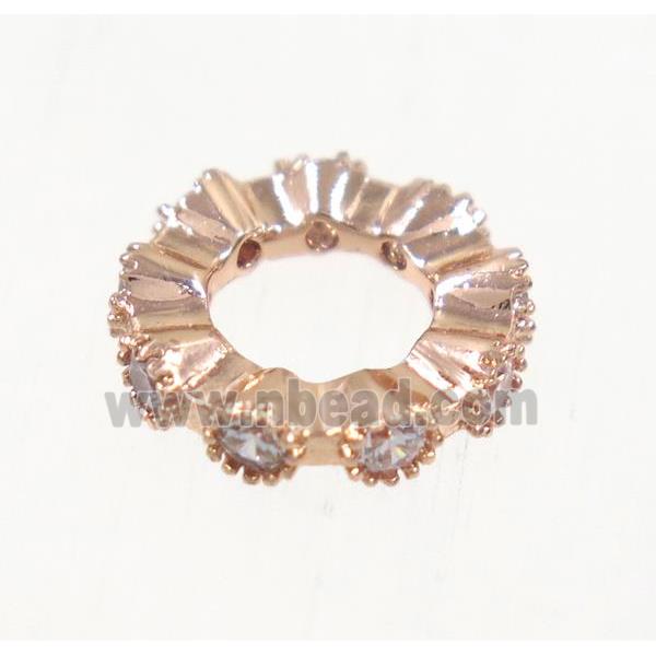 copper rondelle bead paved zircon, rose gold