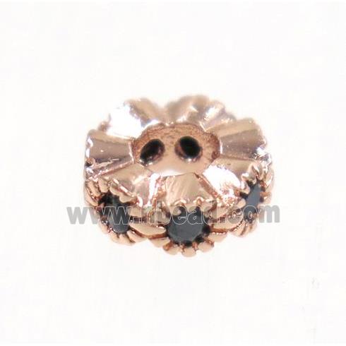 copper rondelle bead paved zircon, rose gold