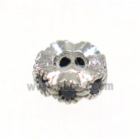copper rondelle bead paved zircon, platinum plated