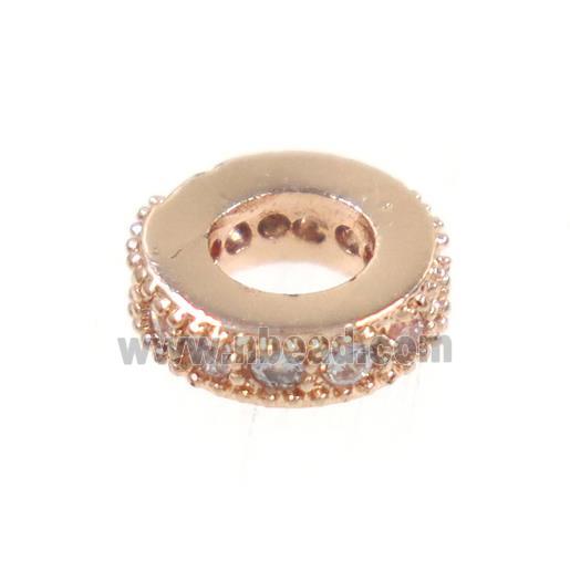 copper rondelle beads paved zircon, rose ogld