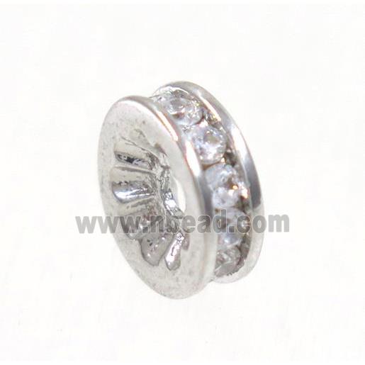 copper heishi beads paved zircon, platinum plated