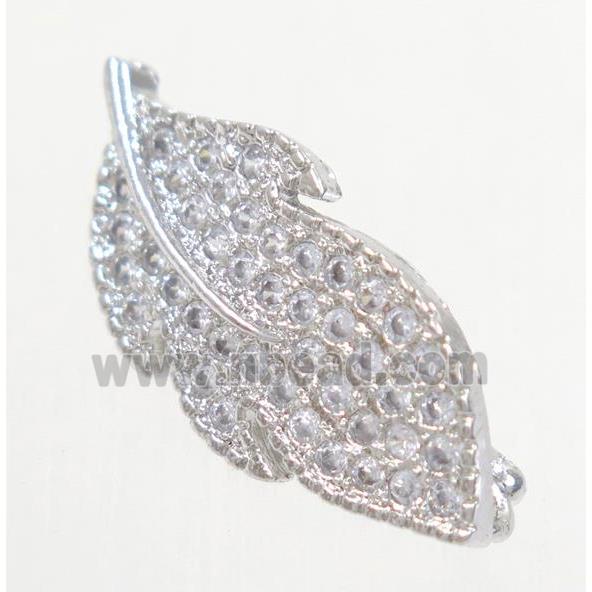 copper leaf clasp paved zircon, platinum plated