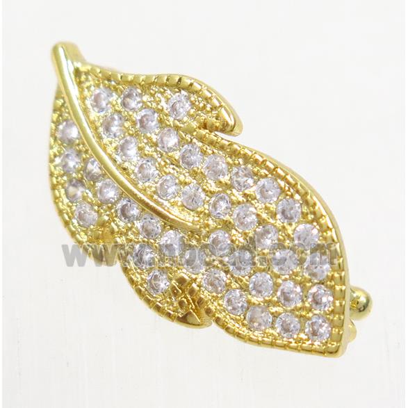 copper leaf clasp paved zircon, gold plated