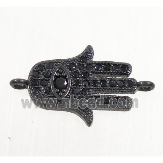 copper hamsahand connector paved zircon, black plated