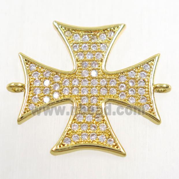 copper cross connector paved zircon, gold plated