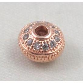 copper spacer bead paved zircon, rose gold plated