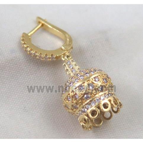 copper earring paved zircon, gold plated