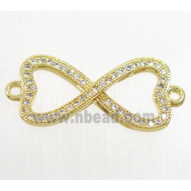 copper infinity connector paved zircon, gold plated