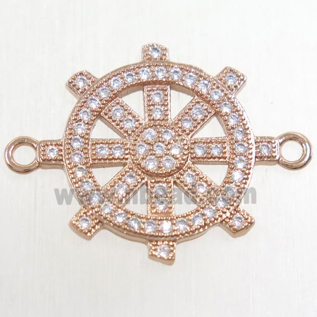 copper ship helm connector paved zircon, rose gold