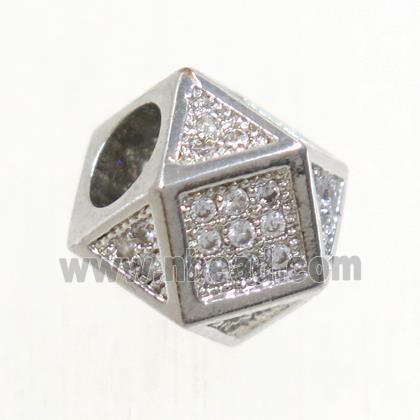 copper beads paved zircon, cube, platinum plated