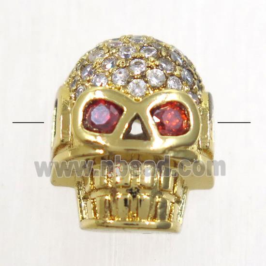 copper Skull beads paved zircon, gold plated