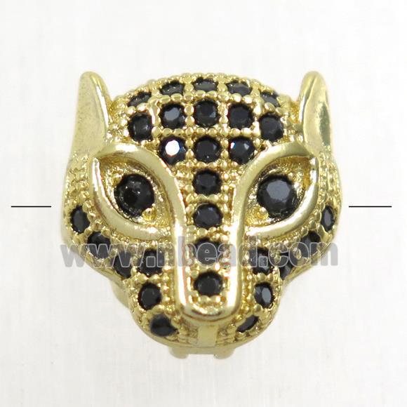 copper pantherhead beads paved zircon, gold plated