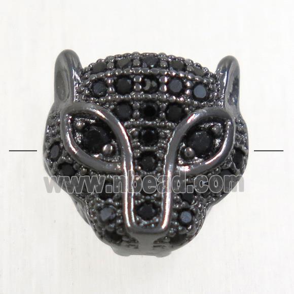copper foxHead beads paved zircon, black plated