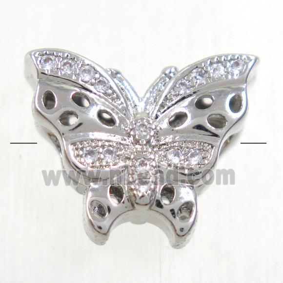 copper butterfly beads paved zircon, platinum plated