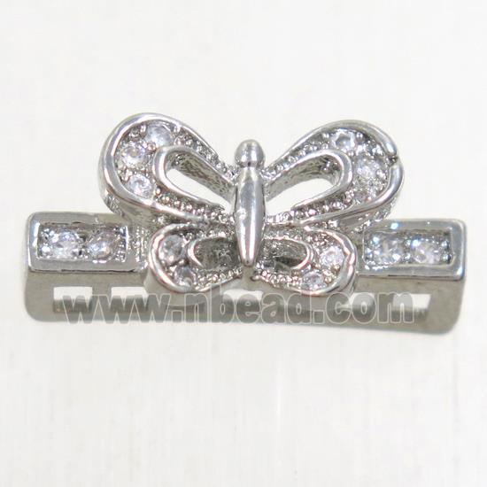 copper stick bead paved zircon with butterfly, platinum plated