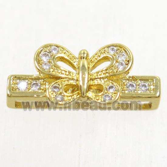 copper stick bead paved zircon with butterfly, gold plated