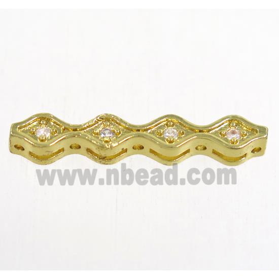 copper stick bead paved zircon, gold plated
