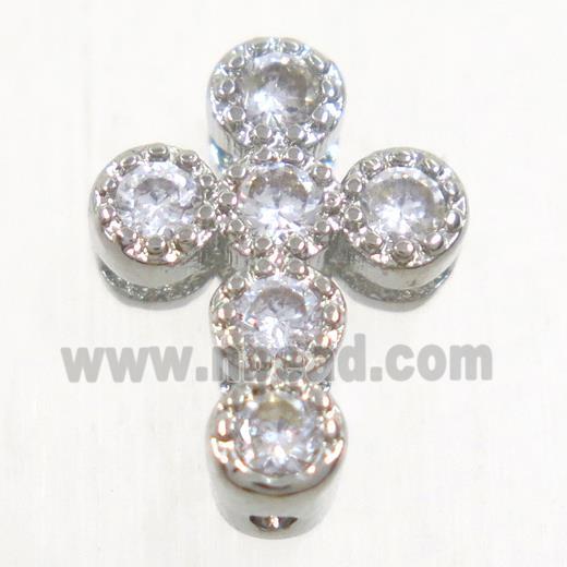 copper cross beads paved zircon, platinum plated