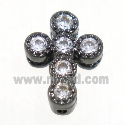 copper cross beads paved zircon, black plated