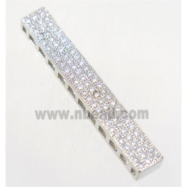 copper rectangle beads paved zircon, platinum plated