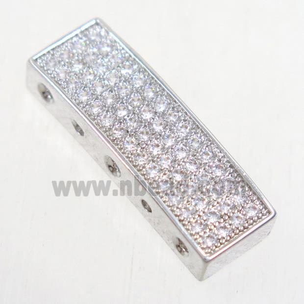 copper rectangle beads paved zircon, platinum plated