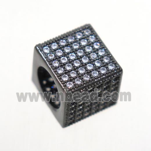 European style copper cube beads paved zircon, black plated
