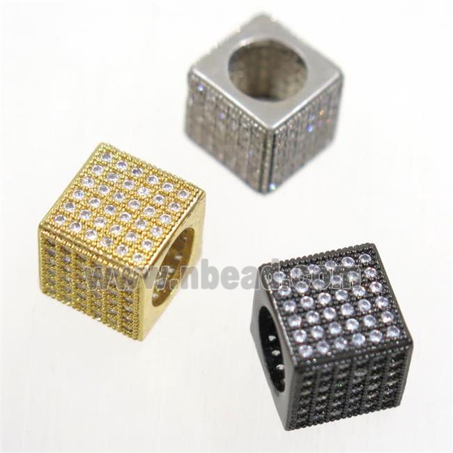 European style copper cube beads paved zircon, mix color