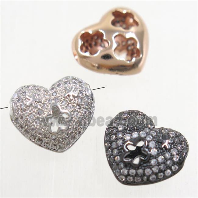 copper heart beads paved zircon, mix color