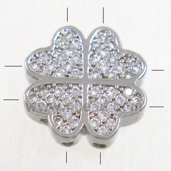 copper bead paved zircon, clover, platinum plated