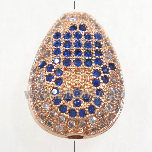 copper teardrop beads paved zircon, rose gold