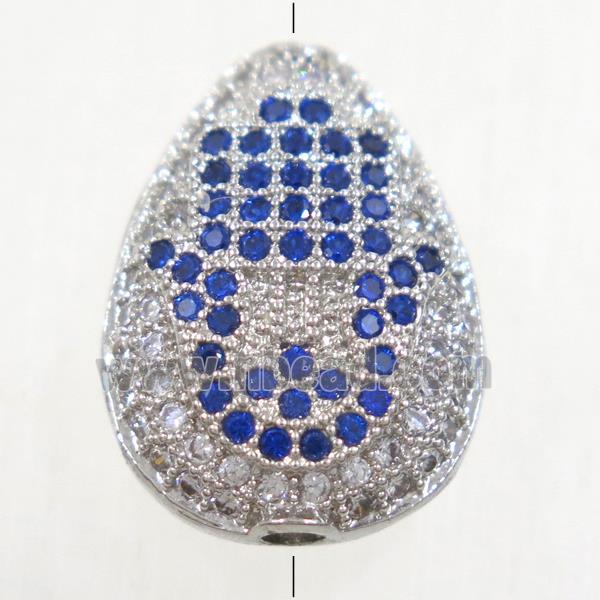 copper teardrop beads paved zircon, platinum plated