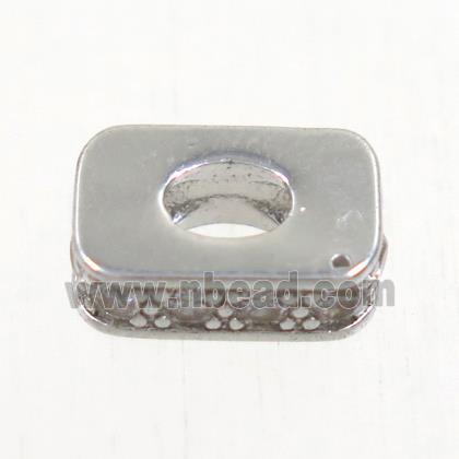 copper rectangle bead paved zircon, platinum plated