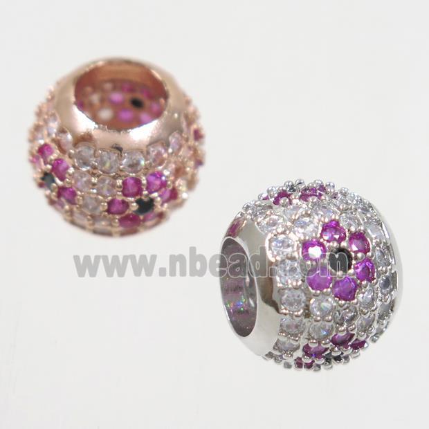 European style round copper beads paved zircon, mix color