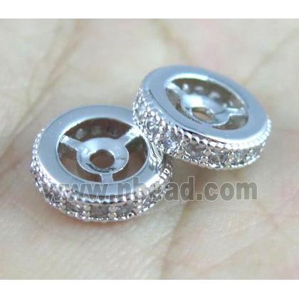copper spacer beads paved zircon, heishi, platinum plated