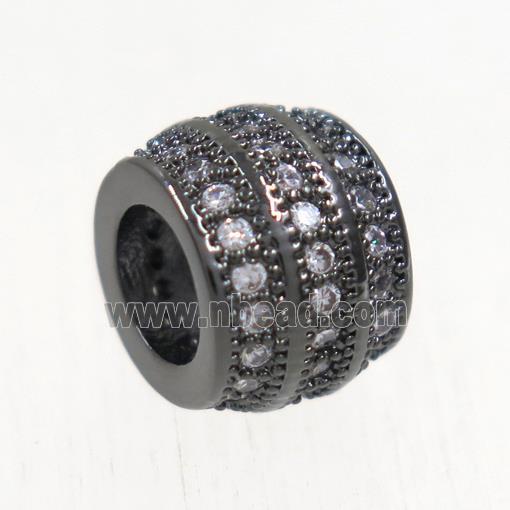 European style copper beads paved zircon, barrel, black plated