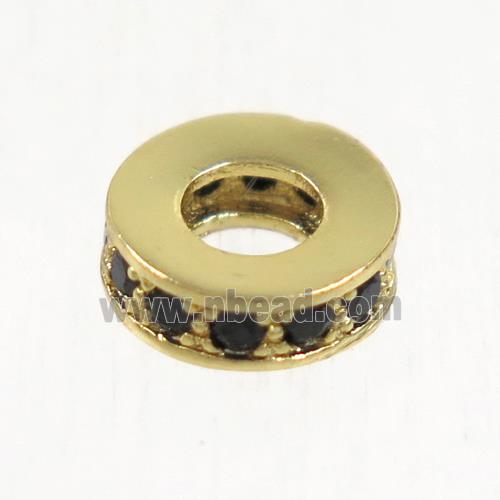 copper heishi bead paved zircon, gold plated