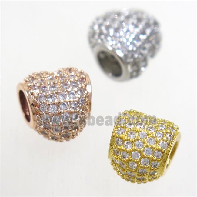 European style European style copper heart beads paved zircon, mix color