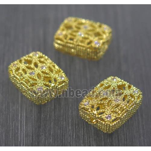 copper spacer bead paved zircon, rectangle