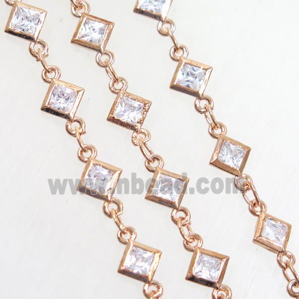 copper chain paved zircon, rose gold